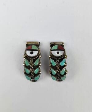Native American Zuni JY Sterling silver Needlepoint Sun face watch Tips 9mm